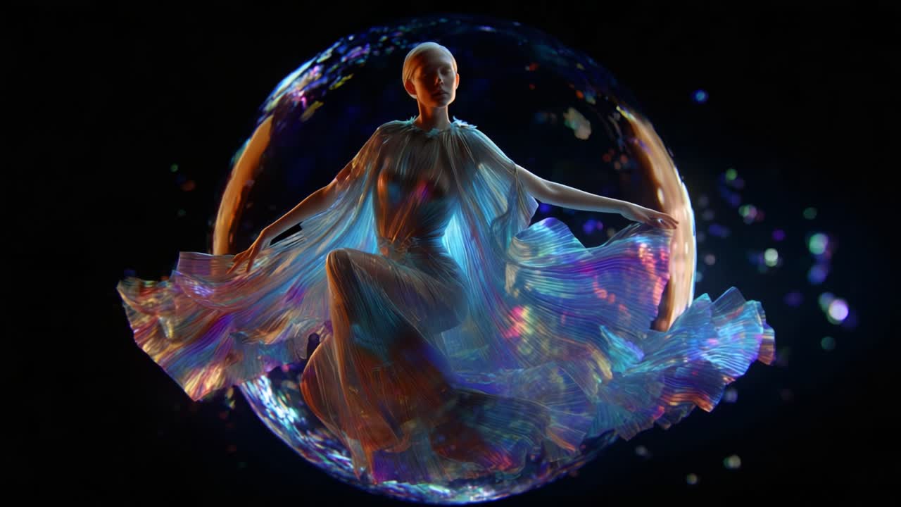 Ethereal Woman in Flowing Dress with Orb