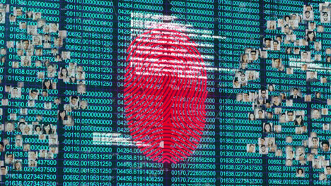 animación del procesamiento de datos biométricos de huellas dactilares y la red de conexiones sobre fondo oscuro