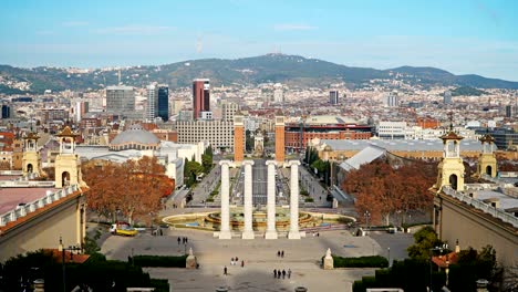 morning in barcelona plaza de espana, plaza of spain, time lapse. barcelona, spain.