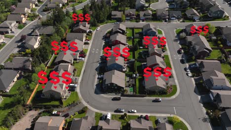 aerial view of residential houses losing value after the latest market crash