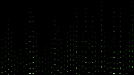 Animation of binary coding digital data processing over black background