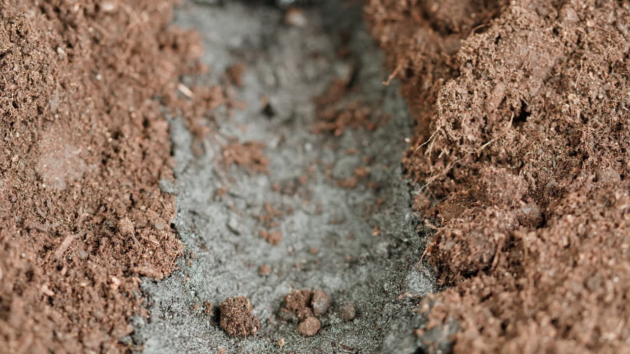Close-up of a planting hole filled with soil