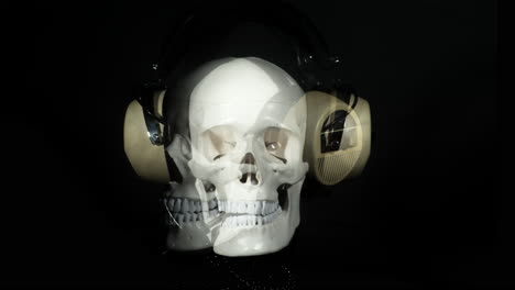 human skull with headphones