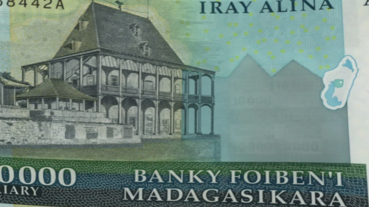 Malagasy 10000 Ariary Banknote Details on Green Screen Background