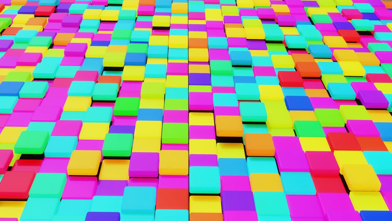 fondo geométrico simple abstracto 3d con cubos multicolores en 4k. animación en bucle suave. cubos cambiantes forman un plano. fondo de diseño de movimiento simple creativo con objetos 3d. bucle vj