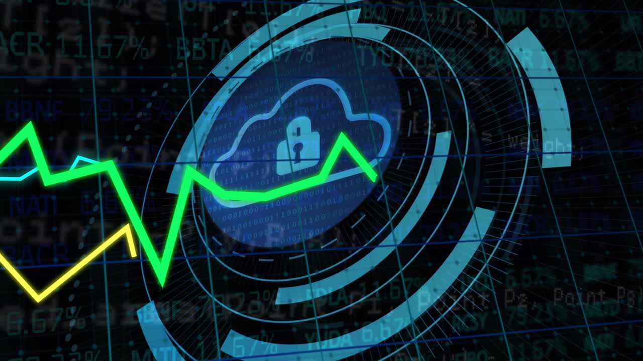 animación del icono de la nube y procesamiento de datos financieros a través de la red