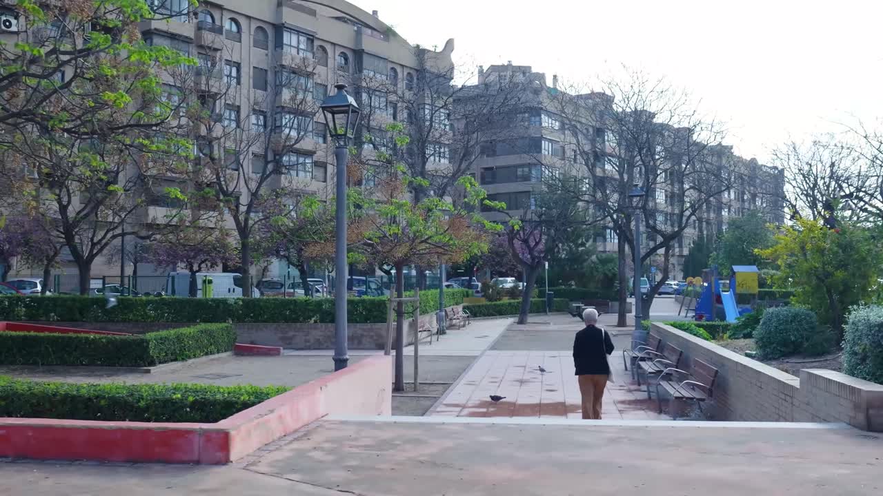 City Park Scene with Pedestrian