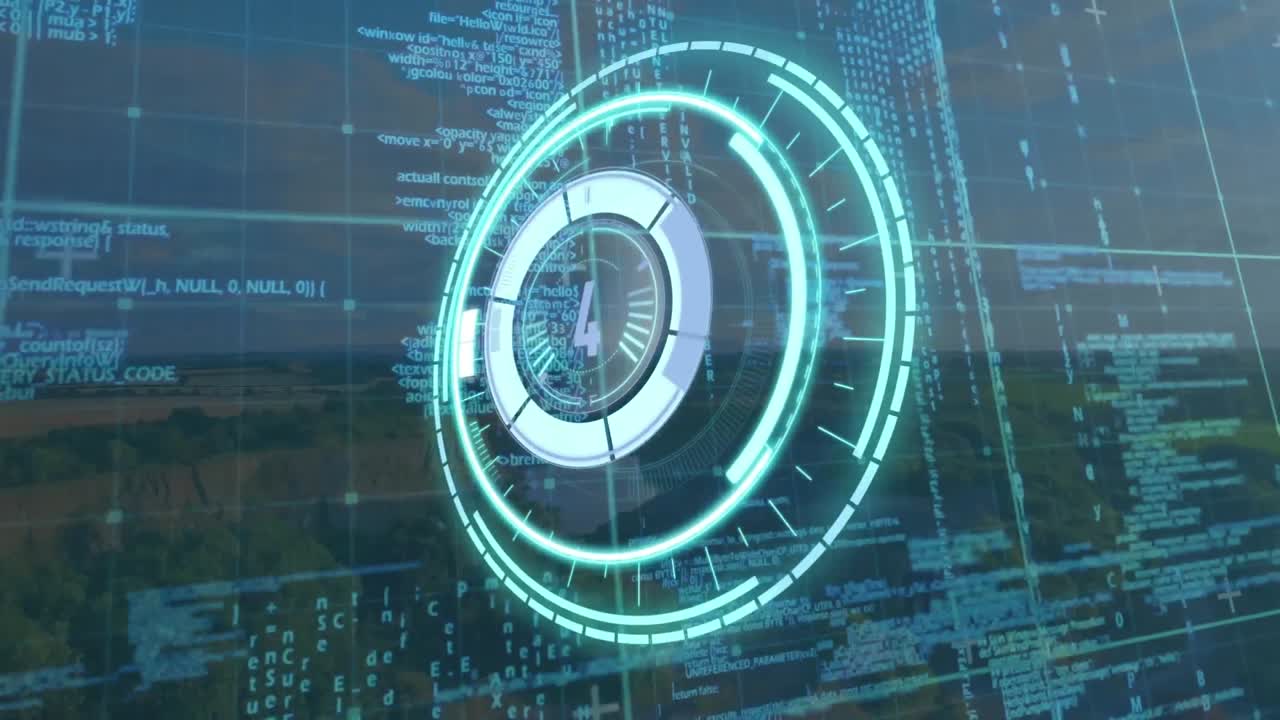 animación del escaneo del alcance y el procesamiento de datos sobre el paisaje