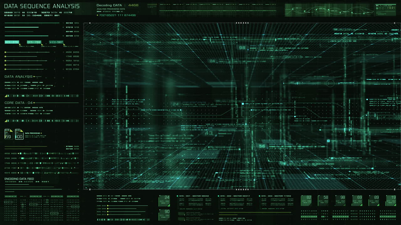 Futuristic holographic data sequence simulation of artificial neural networks intelligence analysis head up display background