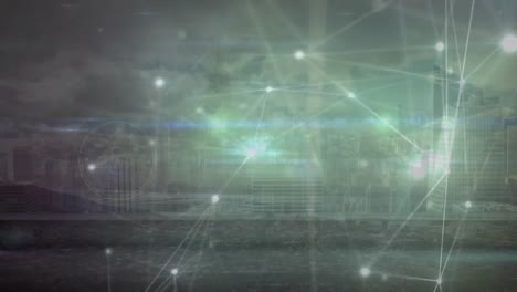 animación de la red de conexiones sobre el paisaje urbano