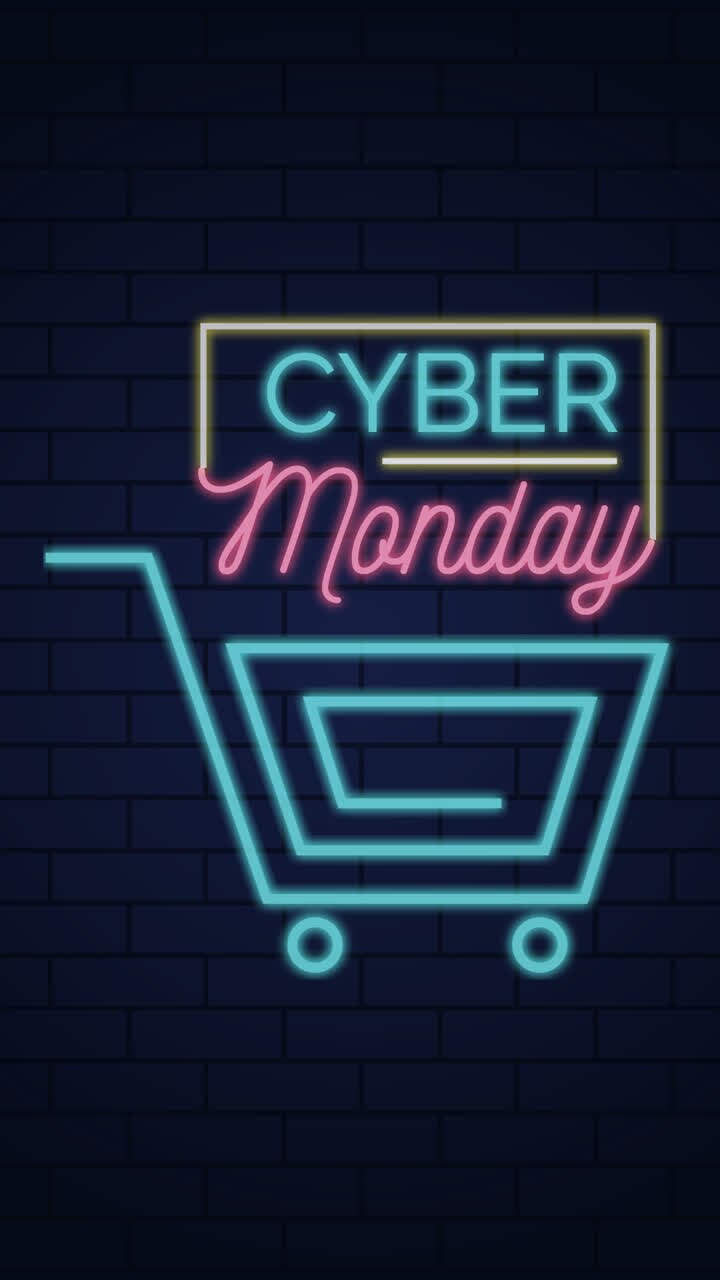 Eine Animation eines Cyber Monday Sale Hintergrunds im Neon-Stil
