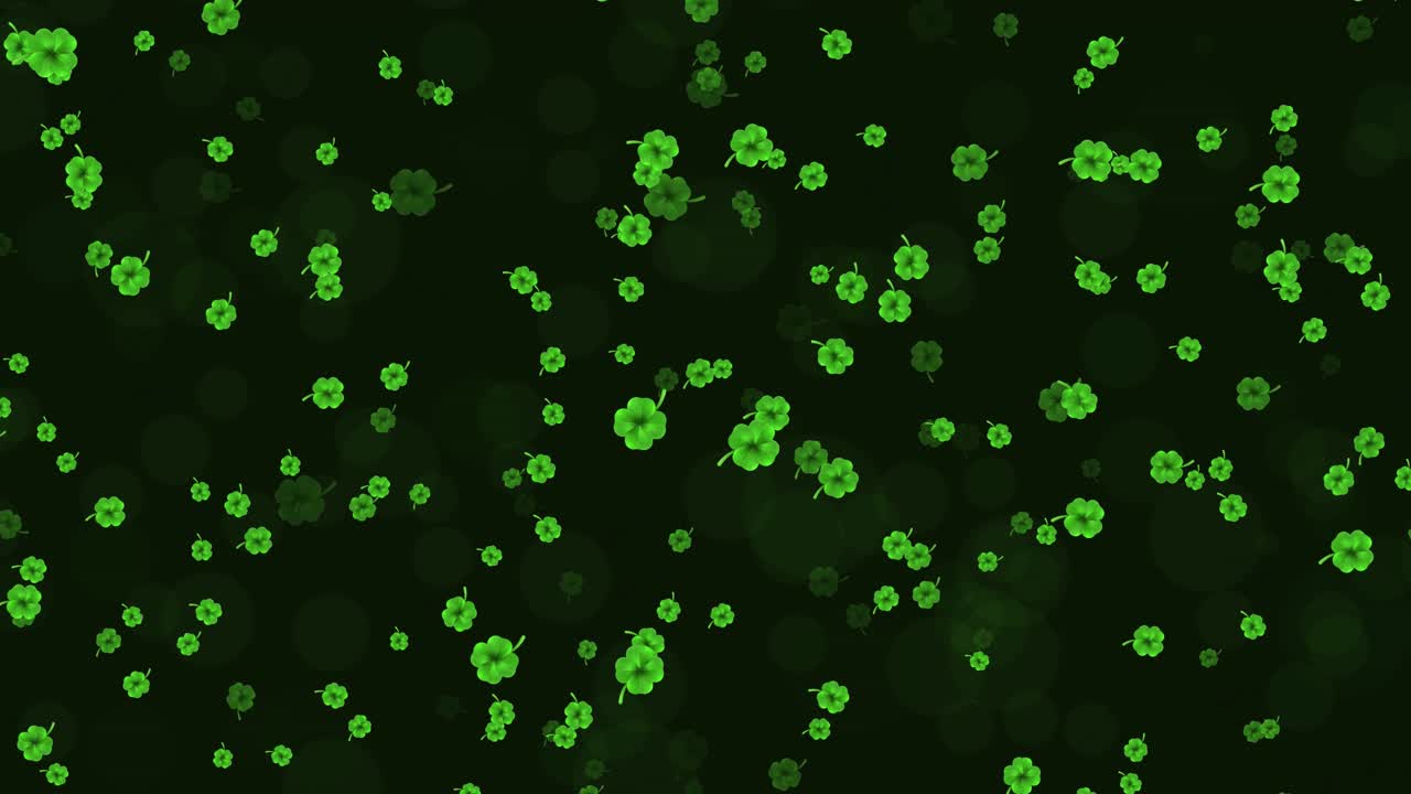 4k shamrock st patricks day holiday green leaf clover falling confetti glitter rain background