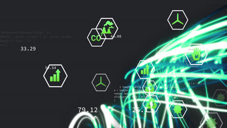 Animación-De-Iconos-Ecológicos-Y-Procesamiento-De-Datos-Sobre-Estelas-De-Luz.