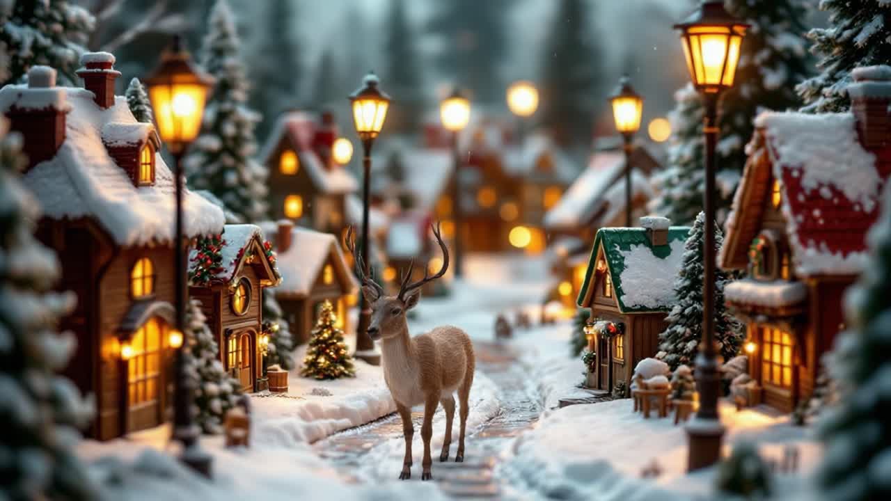 A Deer in a Snowy Miniature Christmas Village