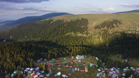 aerial view – beautiful mountain landscape with village among fir tree forests in adjara, georgia