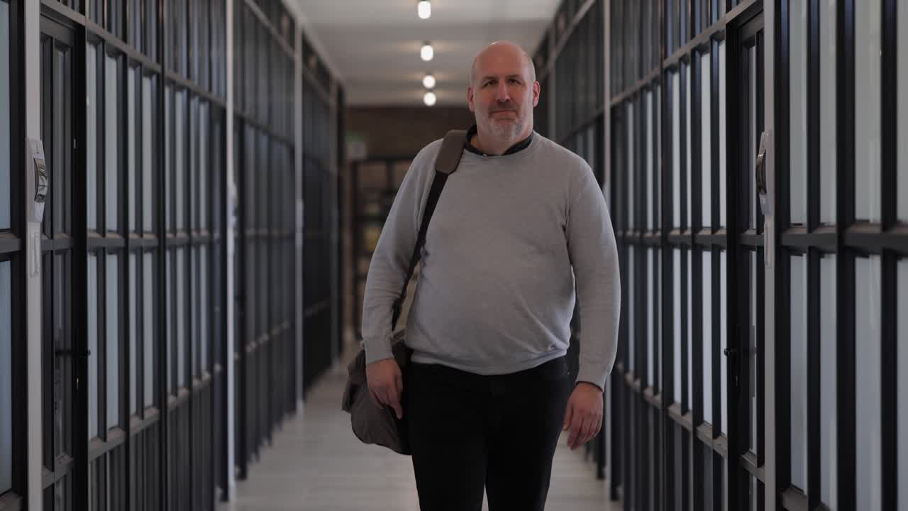Man walking in a prison corridor