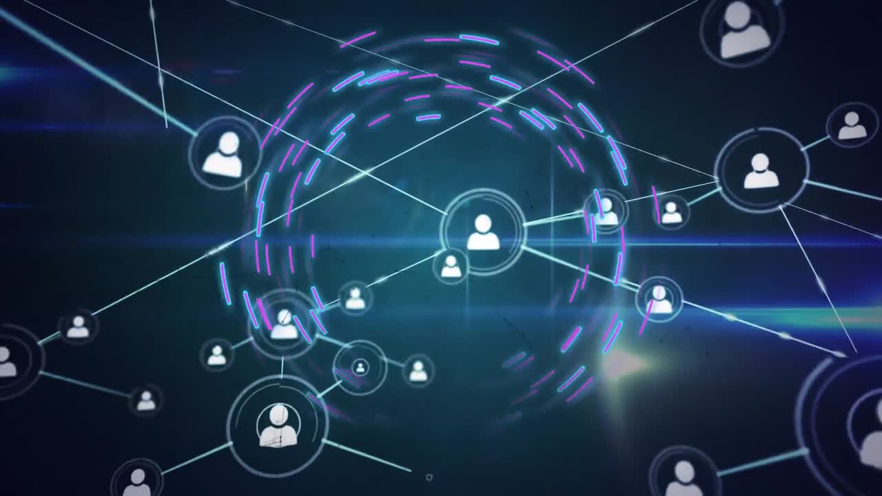 animación de la red de conexiones a través de senderos de luz azul