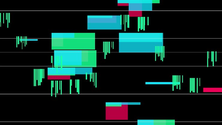 Abstrakte digitale Glitch-Animation mit sich bewegenden geometrischen Formen