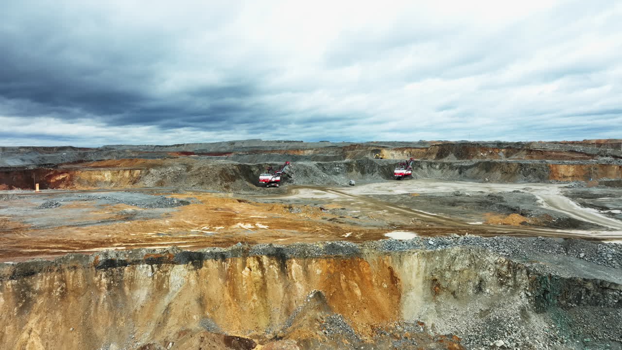 Aerial View of an Open Pit Mine with Heavy Machinery