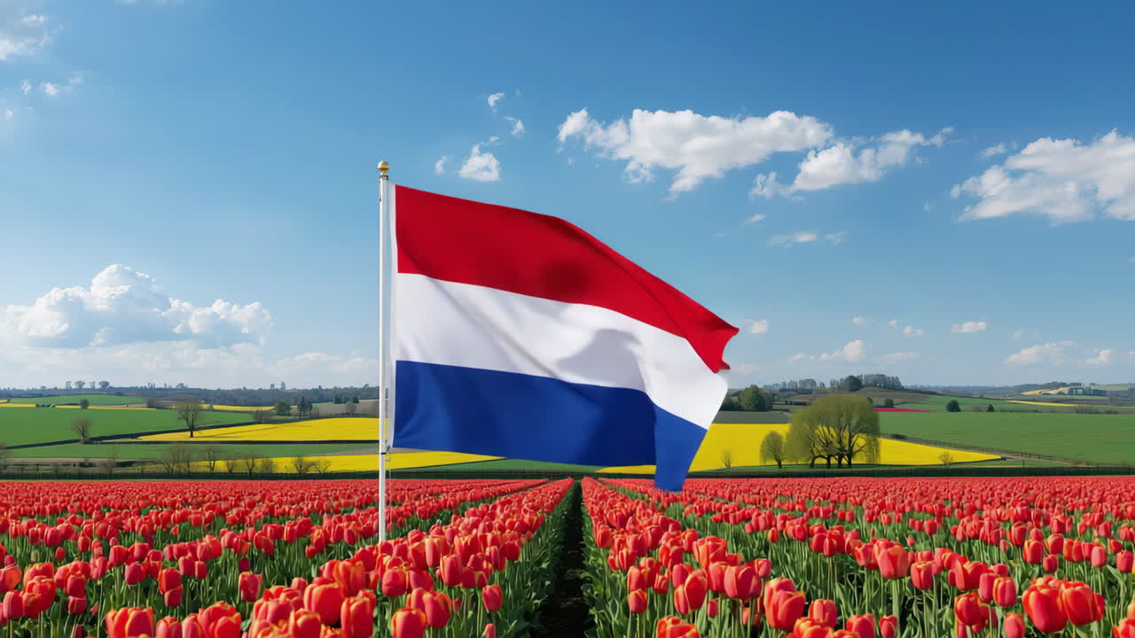 Netherlands Flag in Tulip Field