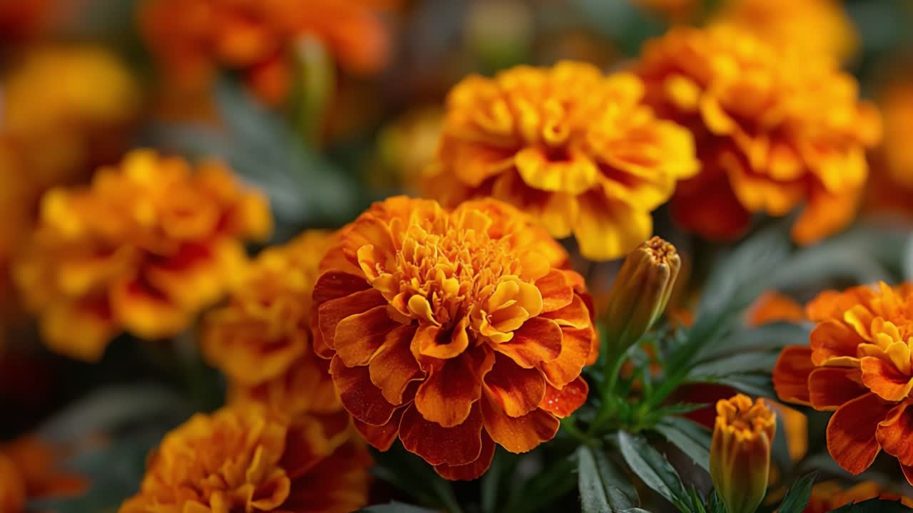 Vivaci fiori di calendula in fiore con una ricca colorazione arancione, che catturano l'essenza della bellezza della natura e lo splendore del giardinaggio primaverile.