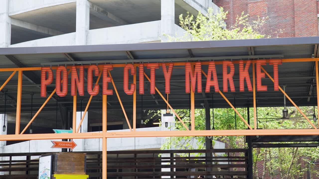Close up of Atlanta's Ponce City Market entrance from the beltline