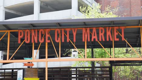 Close up of Atlanta&#039;s Ponce City Market entrance from the beltline