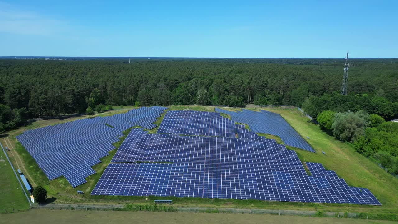 solar panels on Hill transforming a waste site into a source of renewable energy, a sustainable solution for the future. speed ramp hyper motion time lapse Stunning aerial view flight