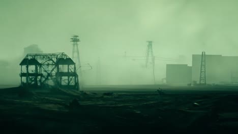 abandoned industrial site in a fog