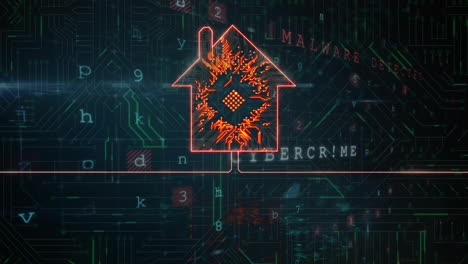 animation of intelligent home and data processing over virus warning text