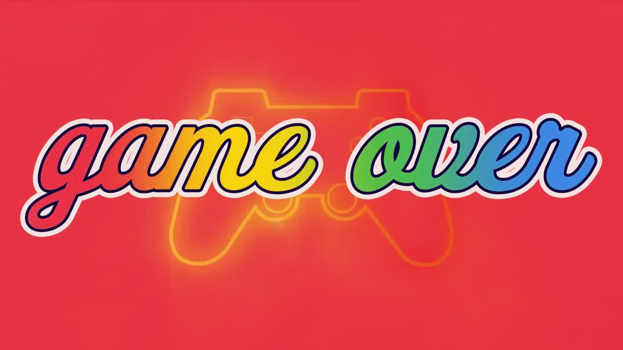 레드 배경에 네온 게임 패드 위에 텍스트 위에 게임의 애니메이션