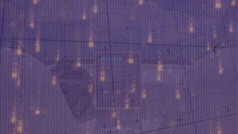 animation of digital data symbols and graphs overlaying abstract blue background