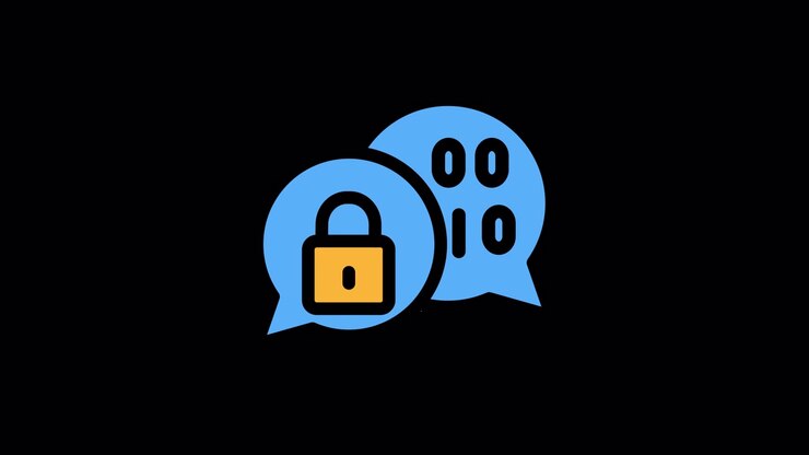 Geanimeerd pictogram van veilige digitale communicatie met slot en binaire code