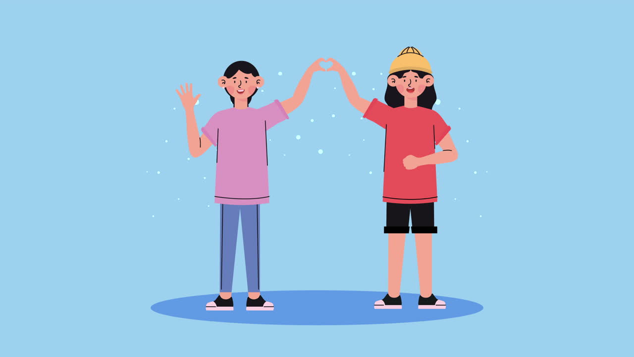 두 소녀 가 심장 모양 을 하고 있다