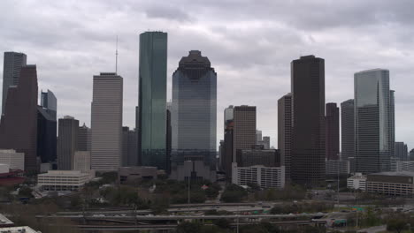 establishing shot of downtown houston on a cloudy day