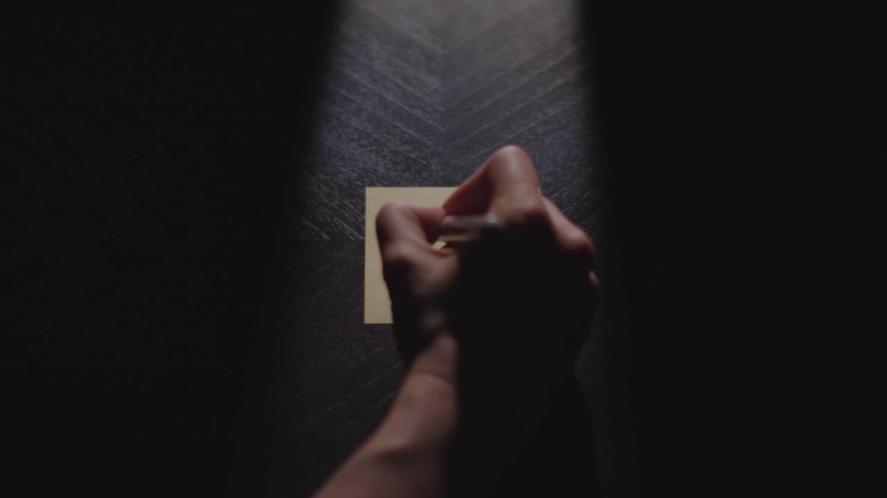 "Ideas?" written on a Sticky Note with a sharpie and placed on a table under dramatic lighting