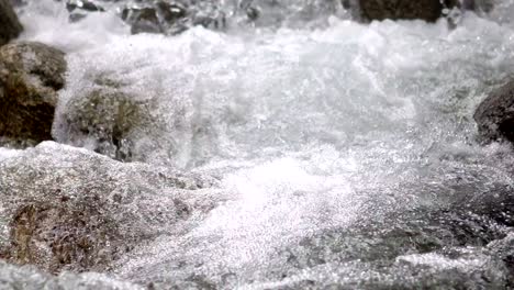 closeup of water forms from fast rapids of mountain river stream