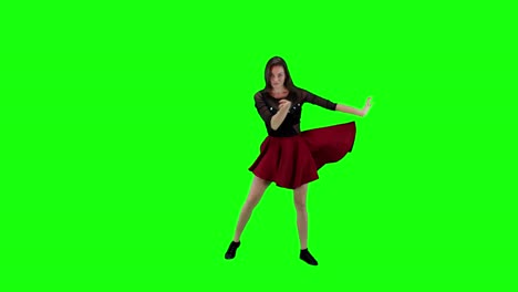 Una-Mujer-Joven-Bailando-Sobre-Un-Fondo-De-Pantalla-Verde