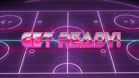 animación de texto listo sobre el estadio deportivo de neón