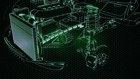 animación holográfica de un modelo de coche 3d con motor