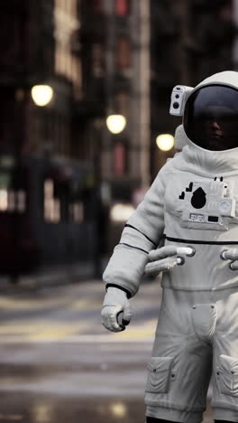 astronaut in a city