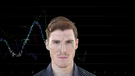 animatie van gegevensverwerking over kaukasische zakenman met behulp van smartphone