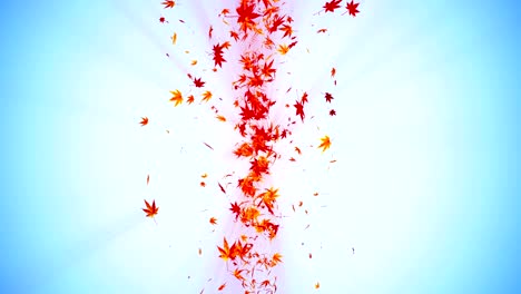 vortex from colorful maple and leaves. spiral shiny particle of autumn leaves. dancing leaf. colorful nature tunnel loop animation.