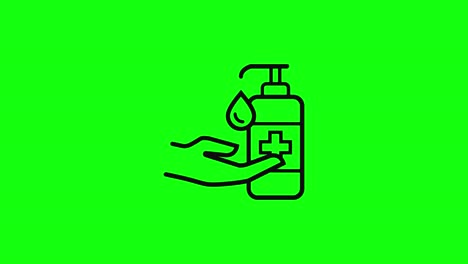 y desinfectante de gel y icono de alcohol pantalla verde