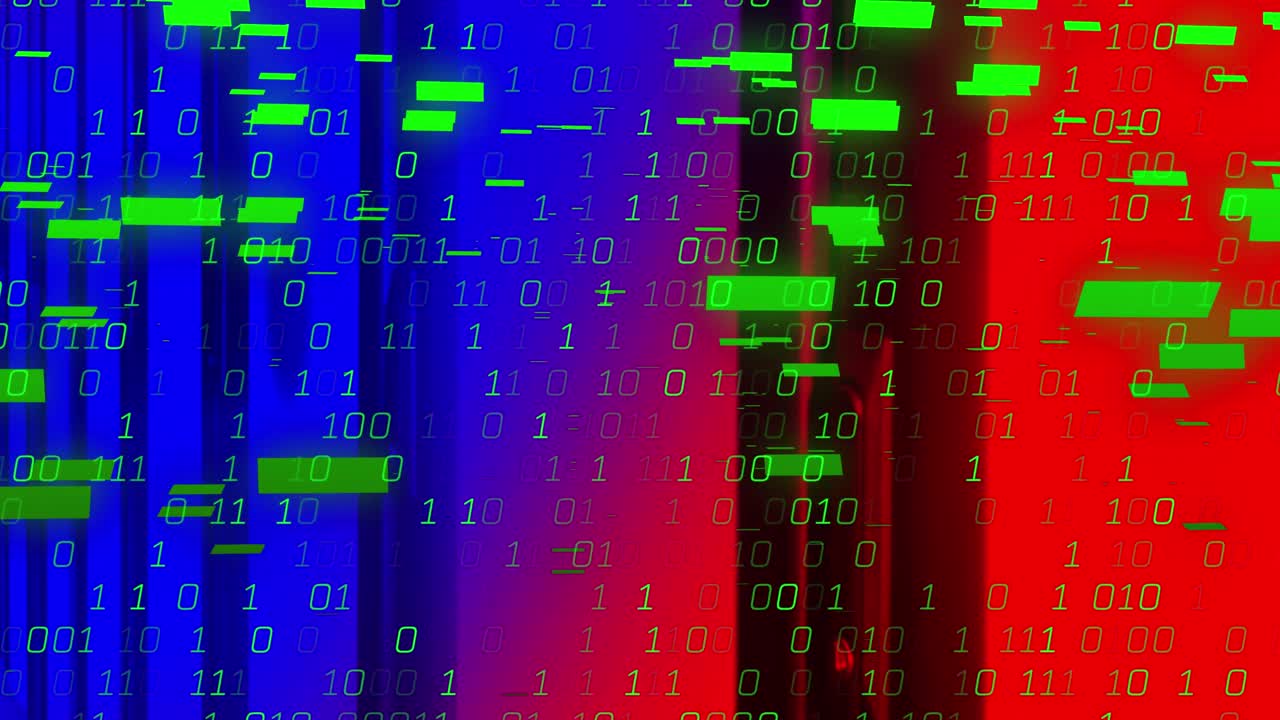 Animation of digital data processing over colourful background