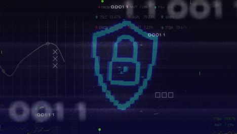 Security-padlock-icon-and-microprocessor-connections-against-data-processing-on-blue-background