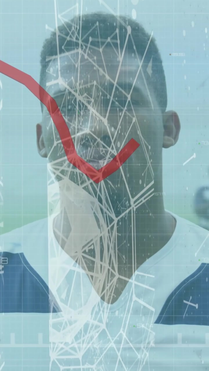 Animasjon av databehandling over en veltrent mann som løper på treningsstudioet.