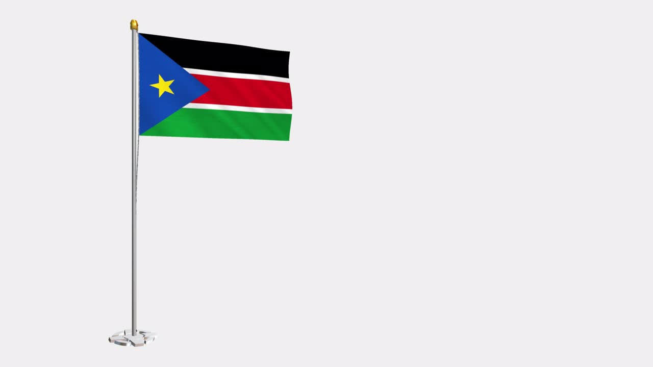 Video in loop della bandiera del Sudan del Sud che sventola al vento, video in slow motion 4k, con canale alfa