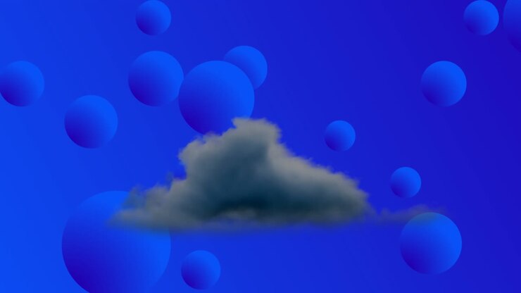 Animation of cloud moving over blue background with bubbles
