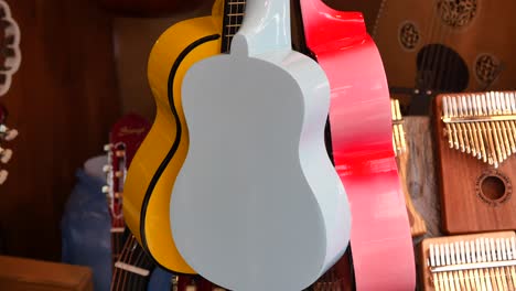 colorful guitars in a music shop